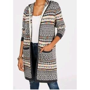 New With Tags MonteauHooded Intarsia Duster Cardigan Small Long‎ Sleeves